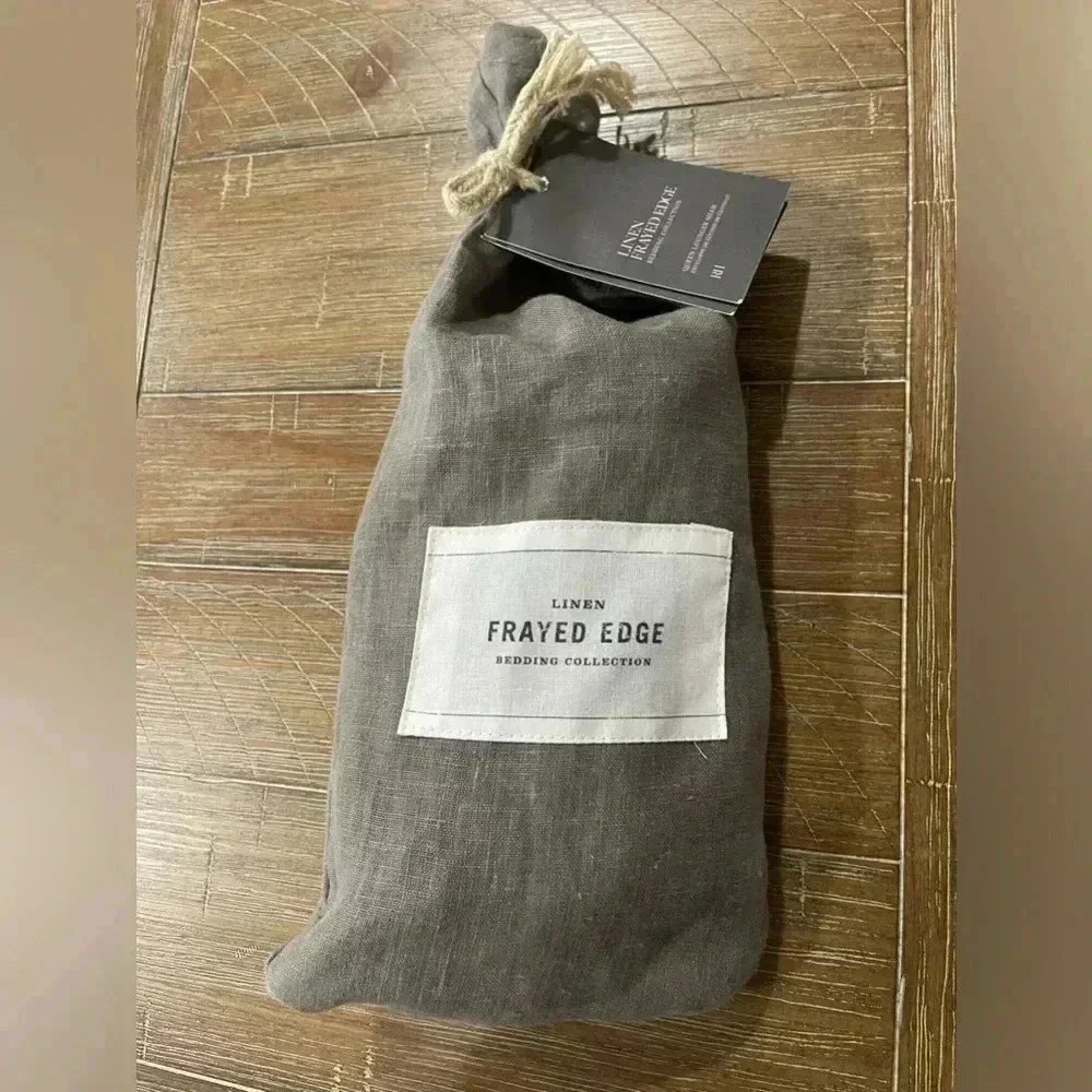 Restoration Hardware LINEN FRAYED EDGE Sham NWT -King & Queen Size- Dark Gray